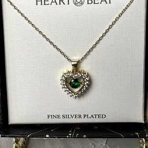 3/$20 💥 Gold Plated Heartbeat Emerald Stone Necklace Heart Shaped Pendent